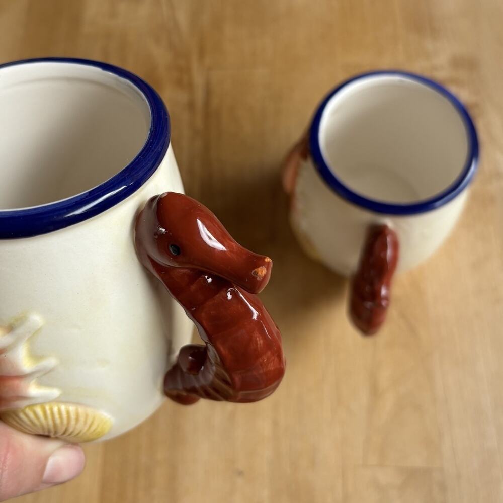 3D Sea Horse Mug Cups Set Of 2 Ocean Theme Retro Mexican coffee Boho Beach Vibe - Picture 7 of 12